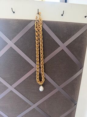 Electric Picks Gold-Tone Chain Necklace with White Pearl Drop